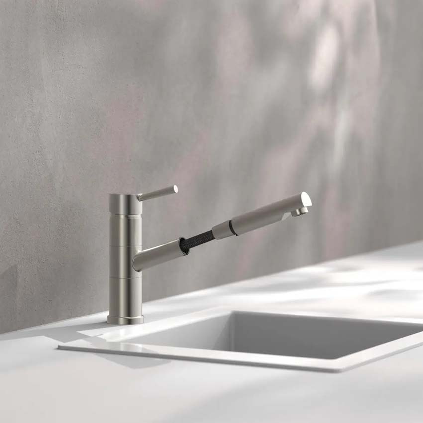 Robinet de cuisine Unai inox-look avec bec extractible