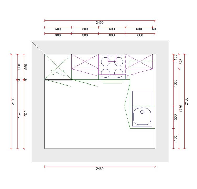 Cuisine d'angle Premium 11 grise 245x165cm - pré-montée - sans appareils - hotte murale en inox