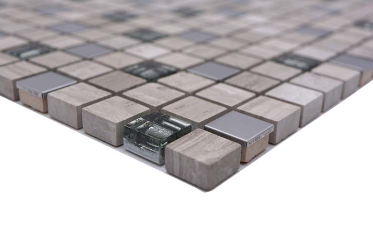 Mozaïek glas mix hout/wit 30 x 30 cm