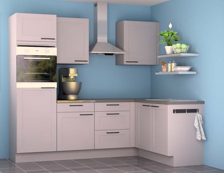 Cuisine d'angle Premium 11 grise 245x175cm - pré-montée - sans appareils