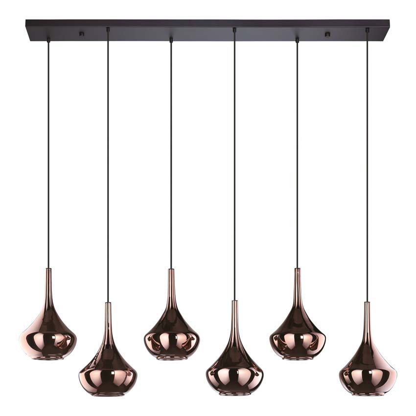 Hanglamp - Zwart/koper - L144,5cm - Dimbaar - E27 - 6x28W
