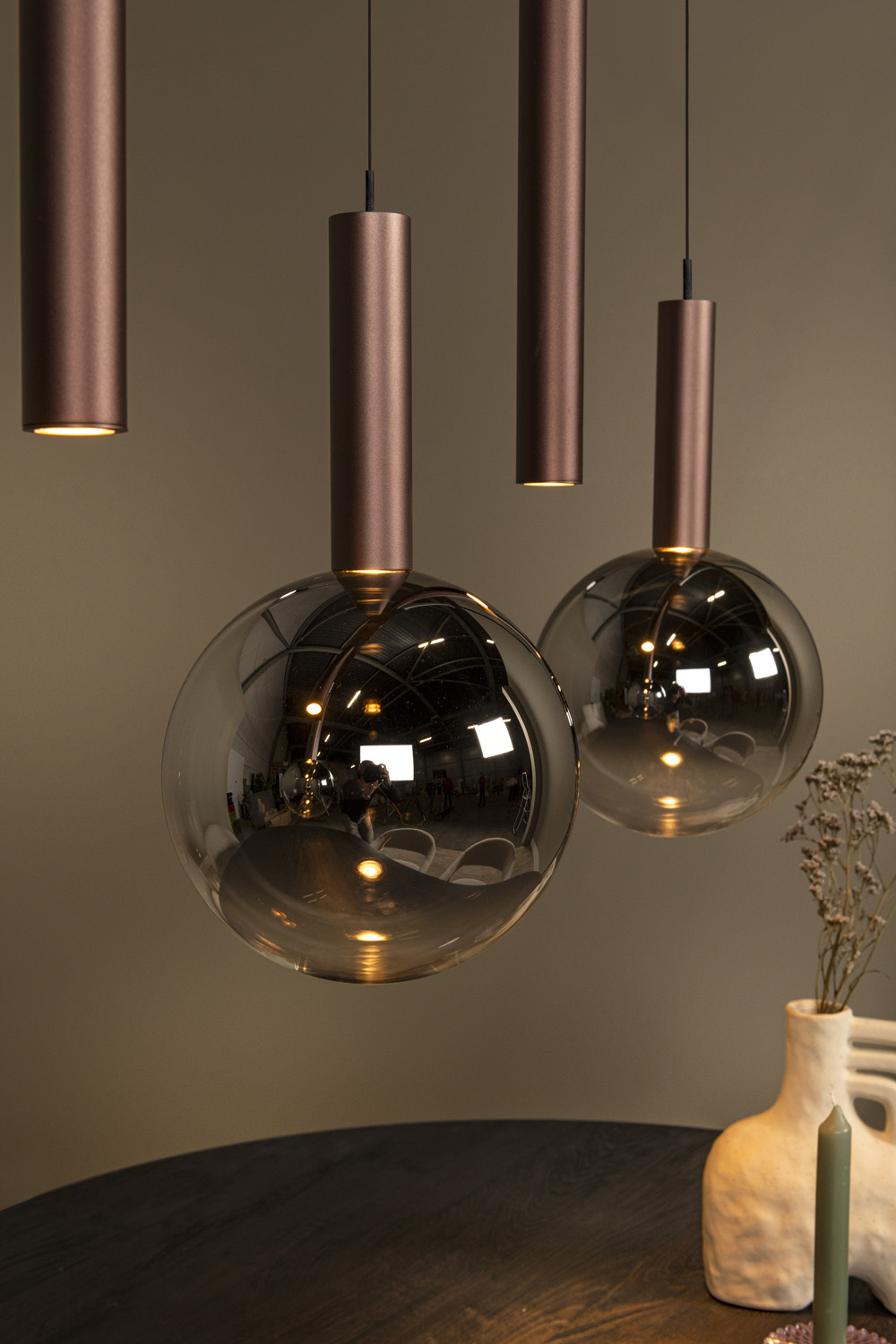 Lucide Premium Jasmine - Suspension - LED Dim. - CCT - 7X4W 2200K/3300K - Convient aux mezzanines et plafonds hauts - Cuivre