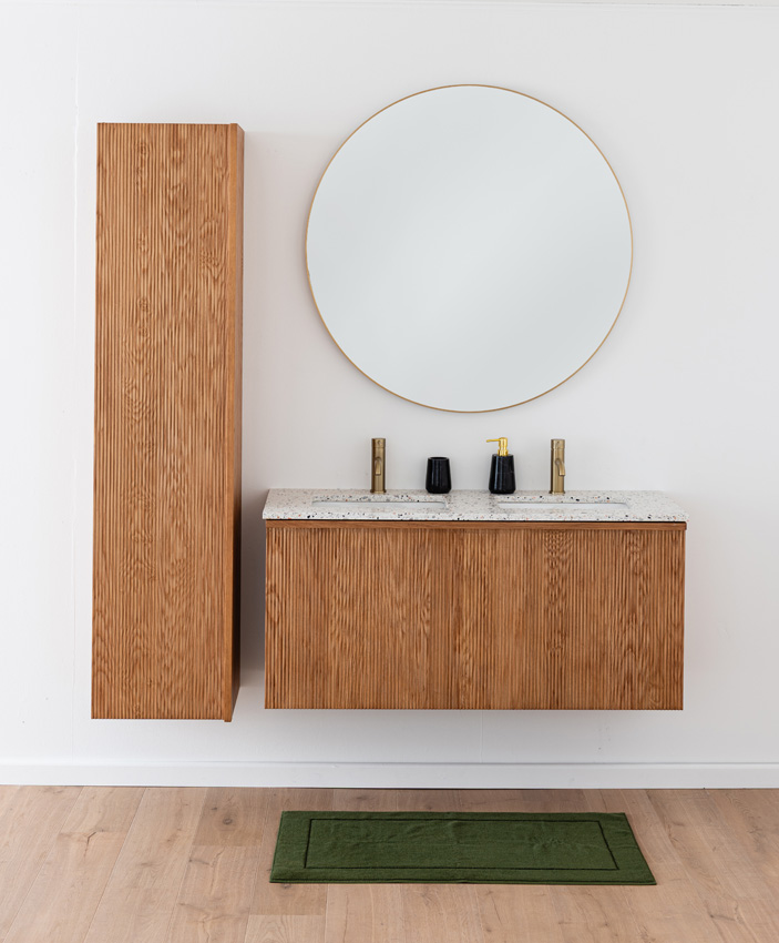 Meuble de salle de bains Fae chêne suspendu avec double lavabo terrazzo 120cm