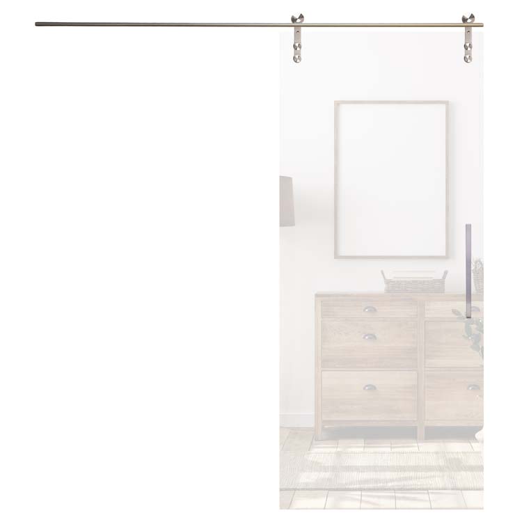 Porte coulissante vitrée complète Sky Night mat 93x215cm poignée carrée inox + rail inox