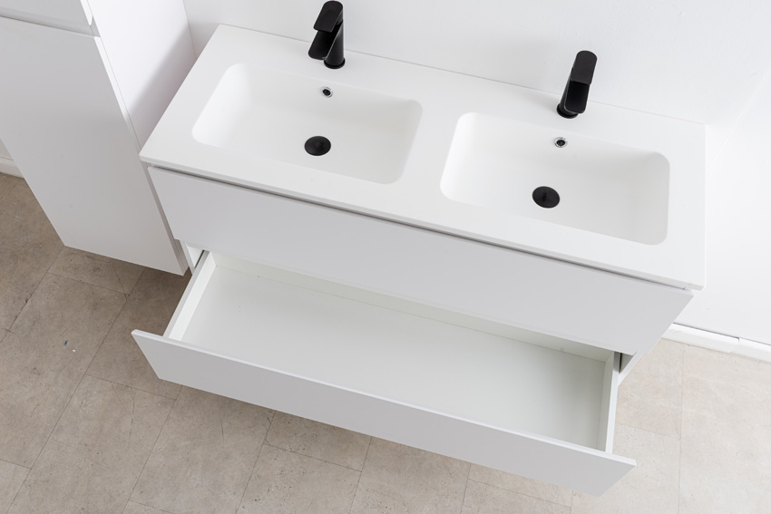 Meuble de salle de bain Bianca blanc mat suspendu avec double lavabo blanc mat 120,5cm
