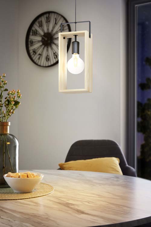 Hanglamp hout/zwart E27 40W dimbaar
