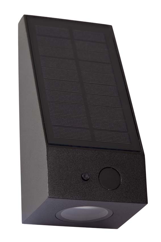 Wandlamp Solar Vira - zwart - LED dimbaar - 1x2W - 2850K/3150K - IP54 - Dag/nacht sensor