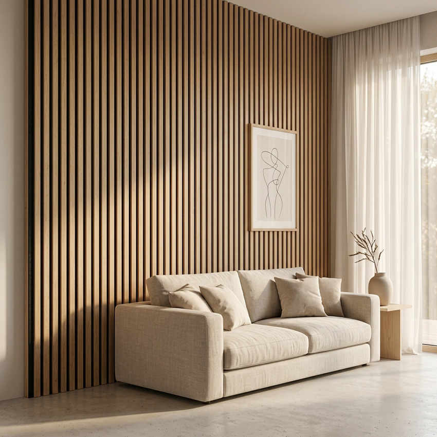 Wandpaneel Line Up slim begin- en eindprofiel licht eik