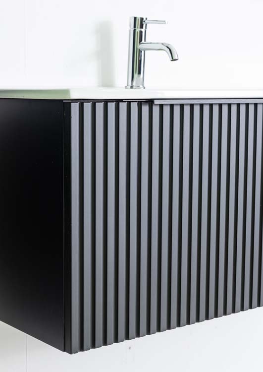 Badkamermeubel Sunday mat zwart hangend met enkele wastafel glanzend wit 120cm