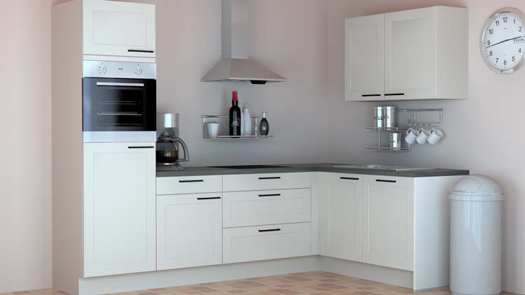 Cuisine d'angle Premium 13 blanche 275x187cm - pré-montée - sans appareils