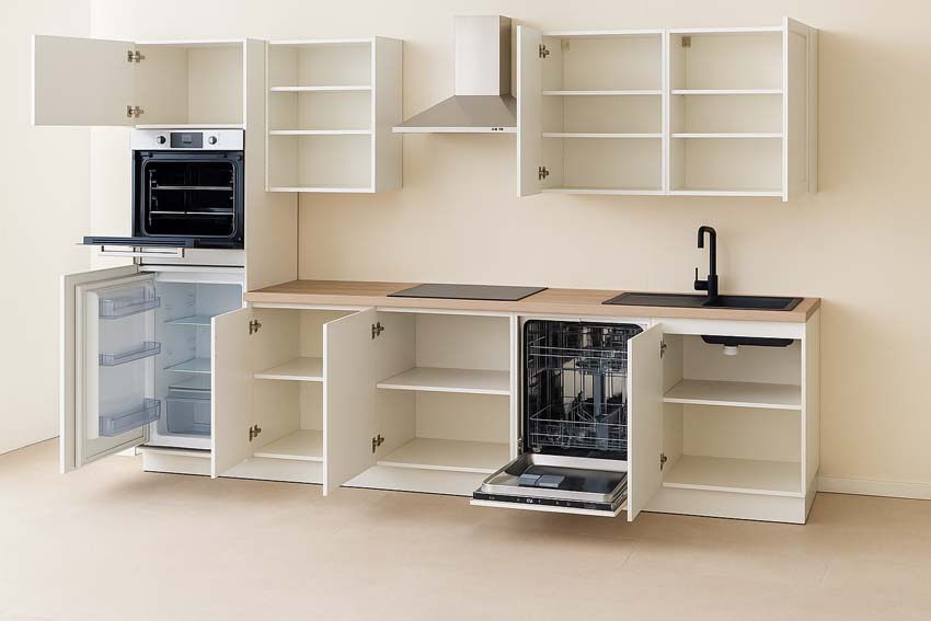 Keuken Plenti 280 cm - oven boven - zonder toestellen - wit/hout