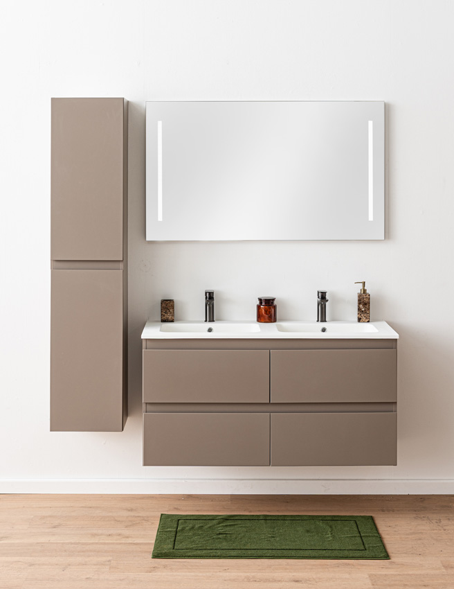 Meuble de salle de bains Trente taupe avec double lavabo blanc mat 120cm