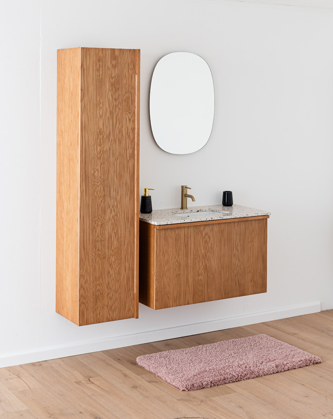 Badkamermeubel Fae eik hangend met enkele wastafel terrazzo 90cm