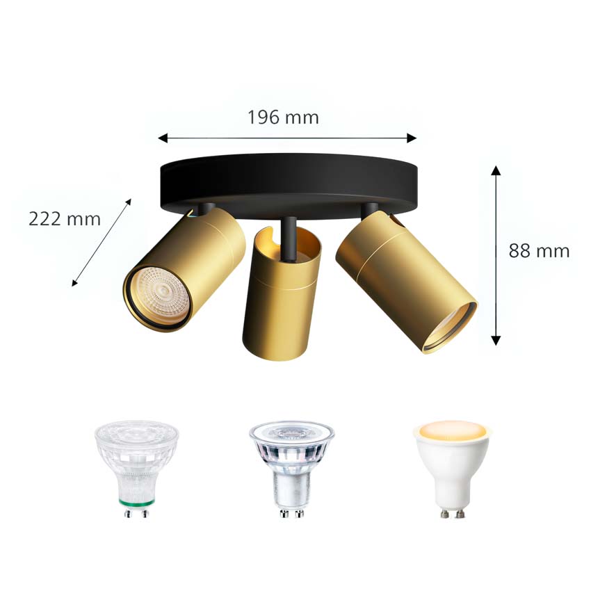 Spot plafond salle de bains or 3 spot retangle IP44