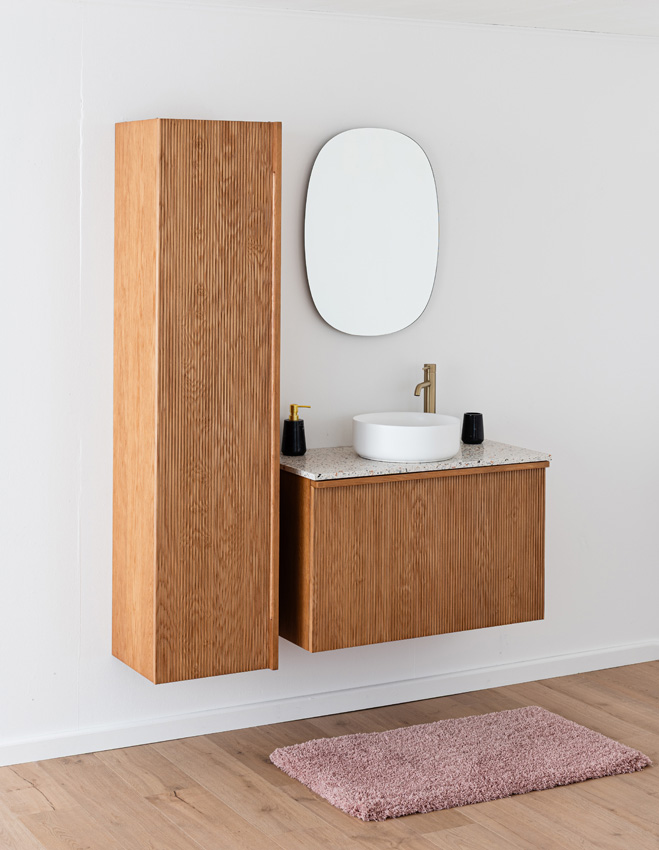 Badkamermeubel Fae eik hangend met enkel topblad terrazzo 90cm
