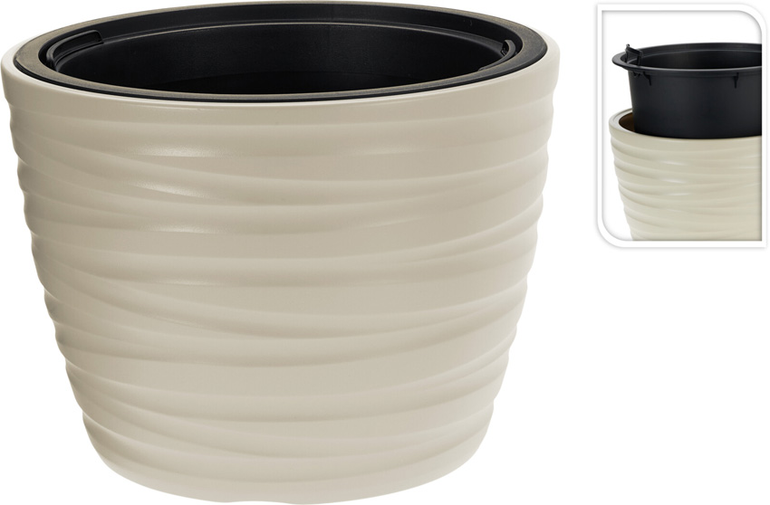 Pot de fleurs 2 en 1 plastique taupe 38x28cm