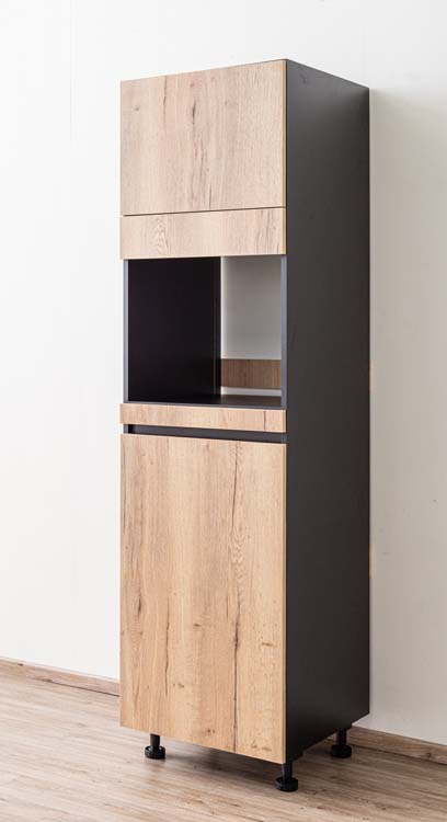 Armoire de cuisine Plenti armoire colonne pour four et réfrigérateur noir/aspect bois 60x208cm