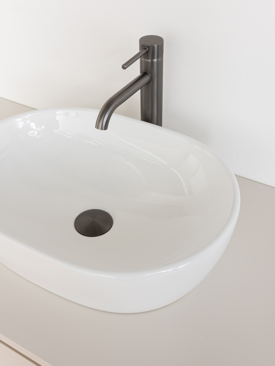 Meuble de salle de bains Billie beige avec vasque à poser blanc brillant 100cm
