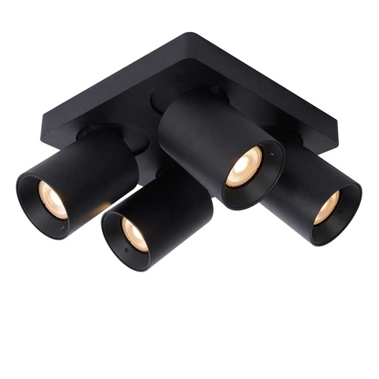 Lucide NIGEL - Plafondspot - LED Dimb. - 4xGU10/5W - Zwart