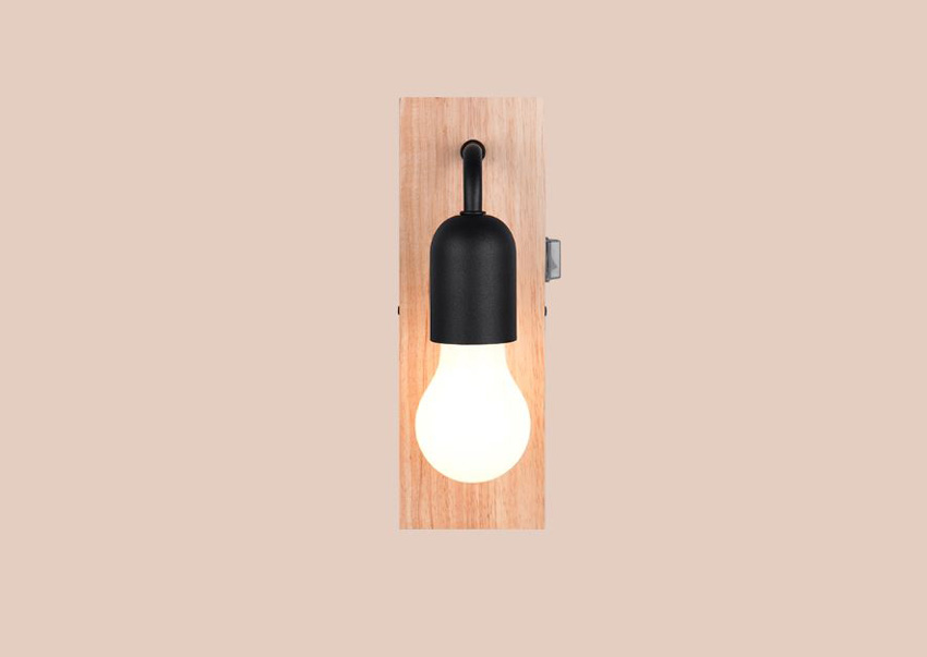 Applique murale - bois/noir - 8x11x24cm - dimmable - E27 - 1x max. 10W - sans ampoule - IP44