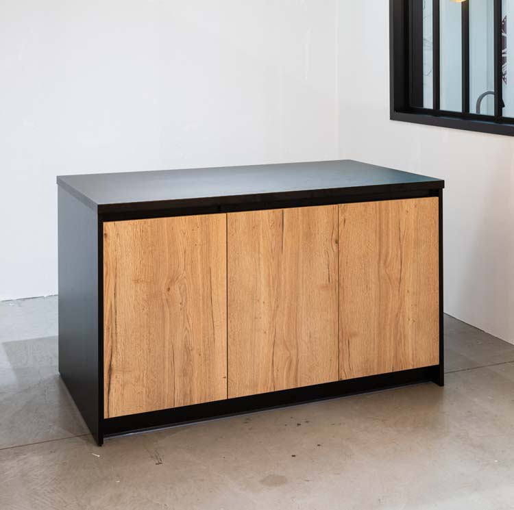 Îlot de cuisine Plenti look de chêne/noir 154,5cm