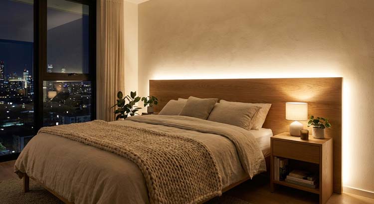 Bandes LED intégrées dans la tête de lit
