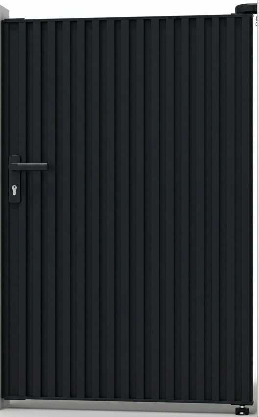 Portillon battant Line Up aluminium noir 100x175cm - fermé avec lames verticales, ouverture à droite, quincaillerie incluse