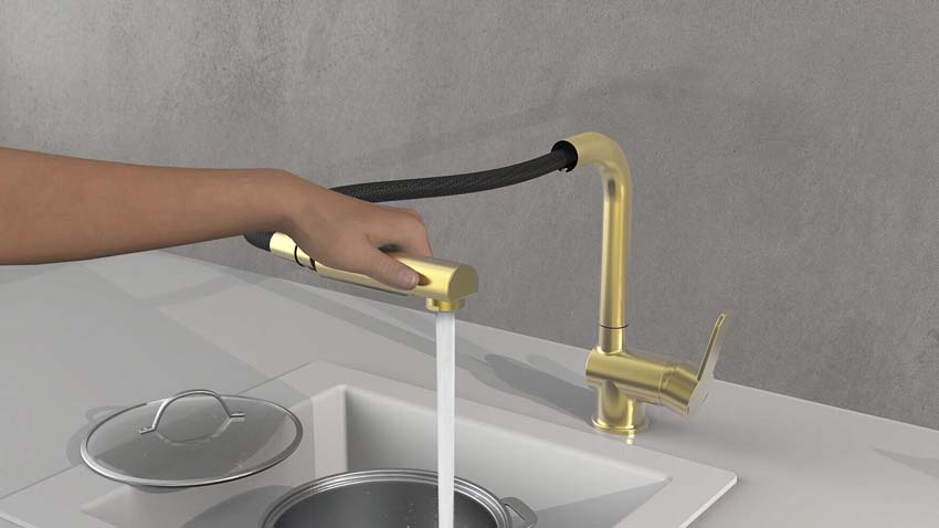 Robinet de cuisine Levi or mat avec bec extractible