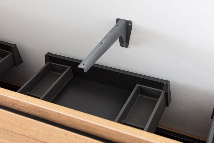 Meuble de salle de bain Daria chêne brun doré 1200 mm sur pied lavabo brillant gauche