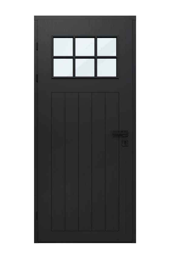Porte extérieure Alva meranti noir vitrage clair gauche sur mesure