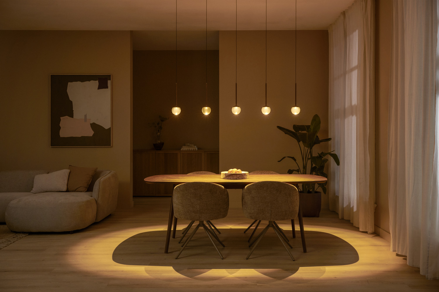 Lucide Premium Calina - Suspension - LED Dim. - CCT - 5X8,2W 2200K/3300K - Avec module LED remplaçable - Café