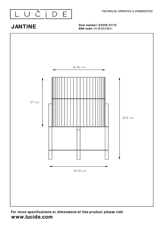 Lucide JANTINE - Tafellamp - Ø 30 cm - 1xE27 - Licht hout