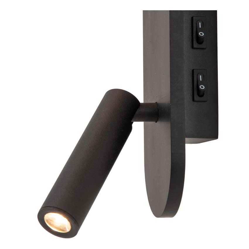 Lucide KELLY - Lampe de chevet / Applique mural - LED - 1x3,5W 3000K - Noir