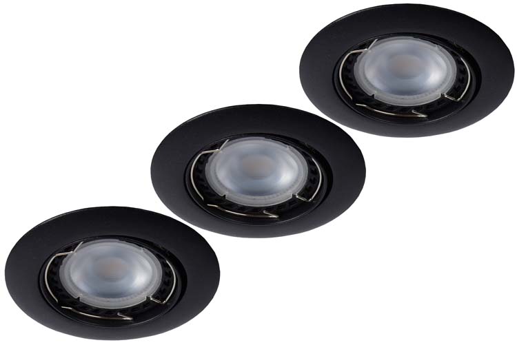 Spot encastré - noir - rond - dimmable - GU10 - 5W - 3000K - set de 3