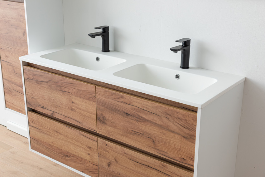 Badkamermeubel Treviso eik/wit met dubbele wastafel mat wit 120cm