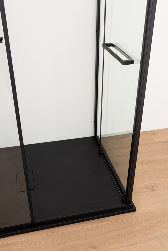 Douchehoek Ares met plaatsbesparende deur mat zwart 90x90x190cm