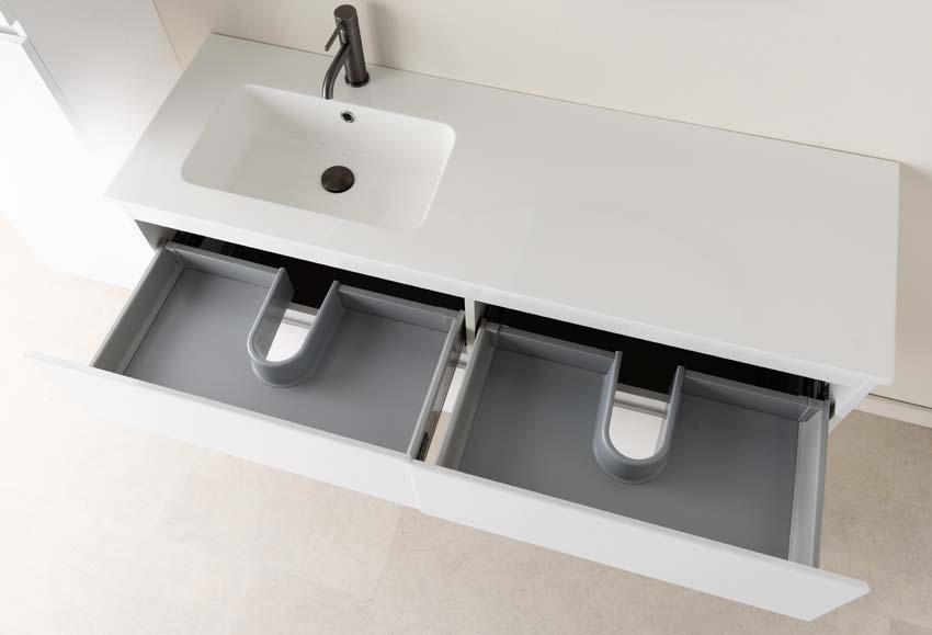 Badkamermeubel Tibo wit 1400 mm wastafel links wit glans