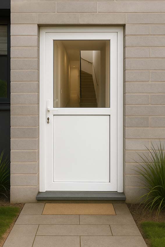 Buitendeur halfglas PVC helder glas wit 880x2100mm linkstrekkend