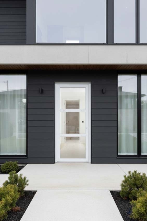 Porte extérieure 3 parties PVC verre clair blanc 980x2180mm ouvrant à droite