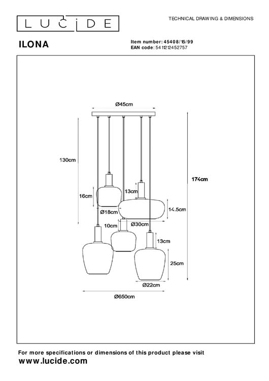 Hanglamp - zwart - dimbaar - 5xE27 - 40W