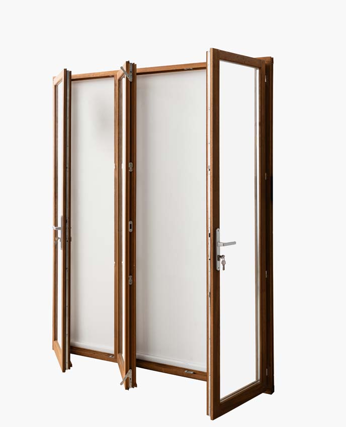 Houten terrasraam 3-vleugels Meranti Trae 55mm naturel 1800 x 2150 mm