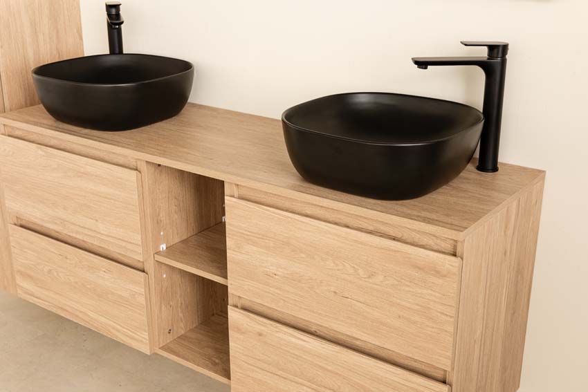 Badkamermeubel Bella eiklook 1500 mm dubbele wastafel zwart mat Badkamermeubel Bella eiklook 1500 mm dubbele wastafel zwart mat