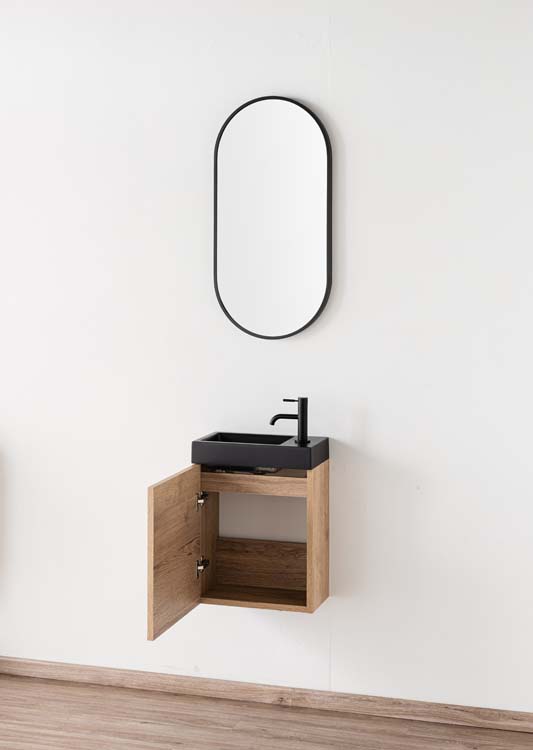 Toiletmeubel Domino eik wastafel mat zwart 45x40x22cm