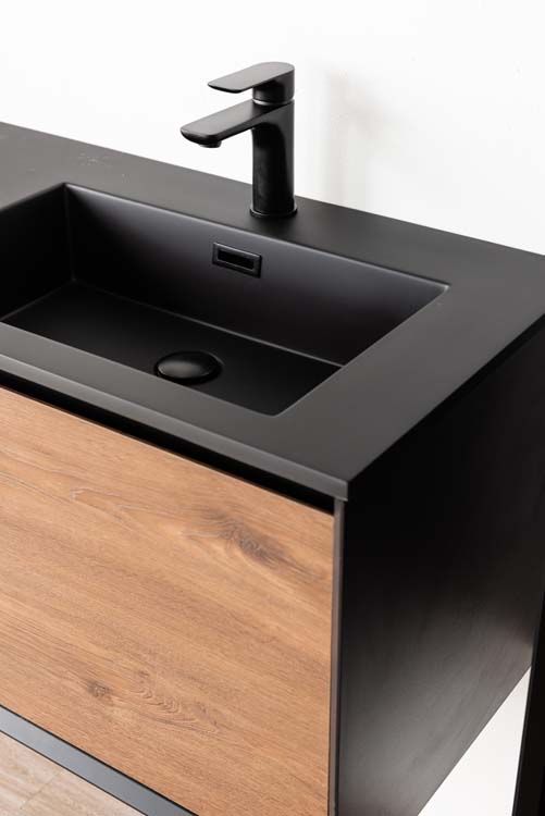 Badkamermeubel Justin notelaar hangend met dubbele wastafel mat zwart 140cm
