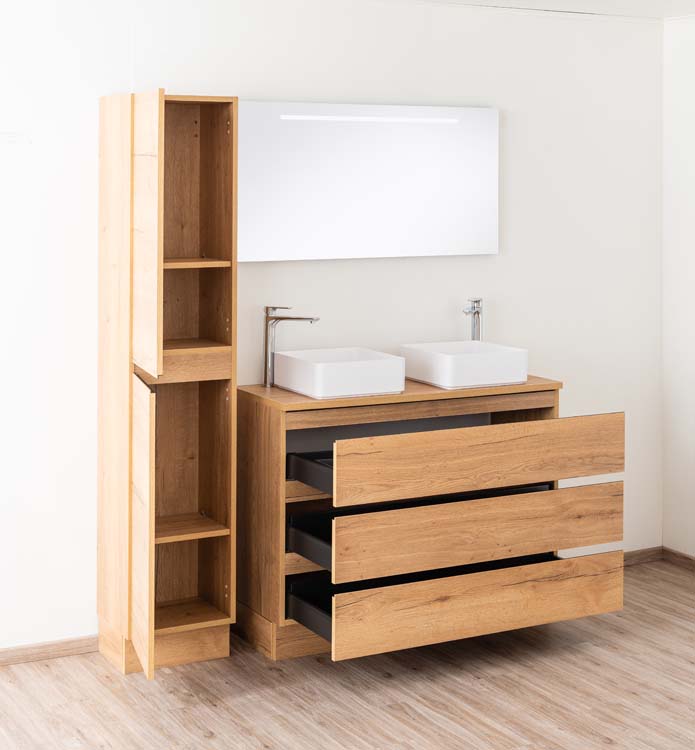 Badmeubel Daria eik goudbruin 1200 mm staand opbouwtablet melamine Badmeubel Daria eik goudbruin 1200 mm staand opbouwtablet melamine