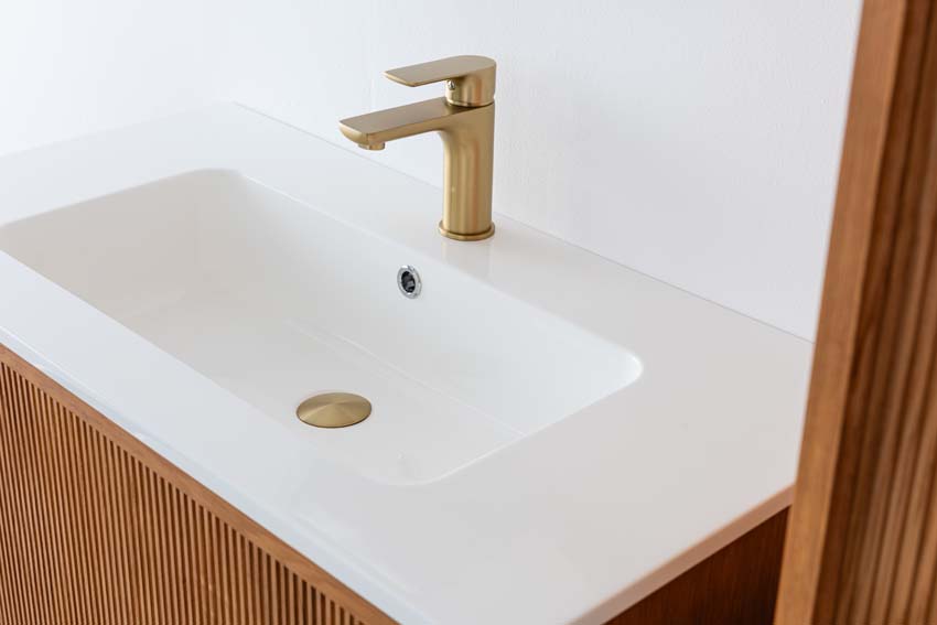 Badkamermeubel Fae eik hangend met enkele wastafel glanzend wit 90cm