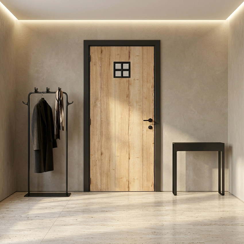 Porte intérieure complète Realwood Oak 4500 verre mat 201,5x68cm tubulaire réversible + châssis noir 20cm