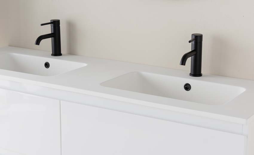 Meuble de salle de bains Tibo blanc suspendu avec lavabo double blanc mat 140cm