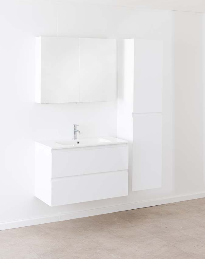 Meuble de salle de bain Tibo blanc avec lavabo simple blanc brillant 90cm