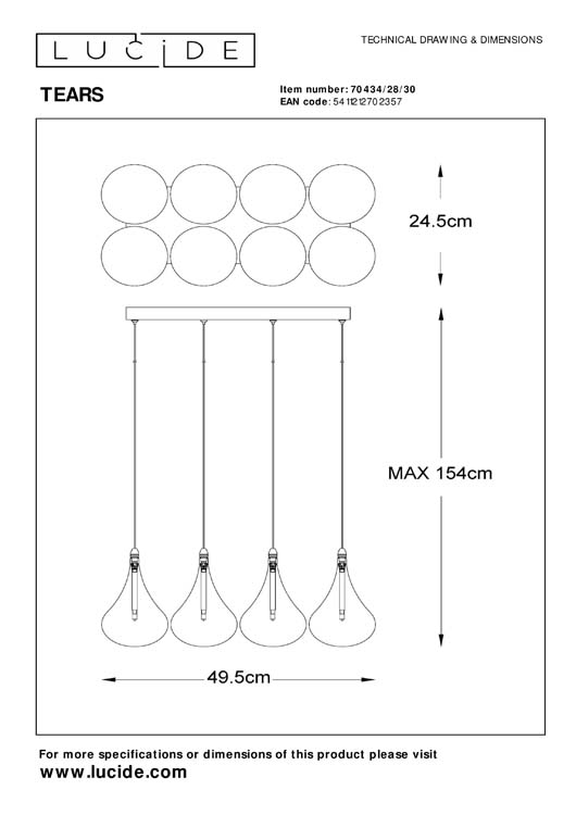 Lucide TEARS - Suspension - LED Dim. - G4 - 8x1,5W 3000K - Noir